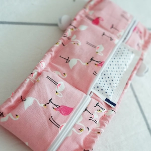 Pink flamingo print pet cooling scarf and organizer bag with secure zipper closure