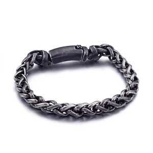 Retro Men Bracelet 316L Stainless Steel Woven Link Chain Jewelry Vintage Biker Style With Square Buckle