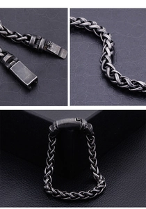 Detailed views of vintage stainless steel braided bracelet with secure clasp and 316L mark