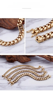 Detail view of golden Cuban link chain featuring secure side clasp and polished finish