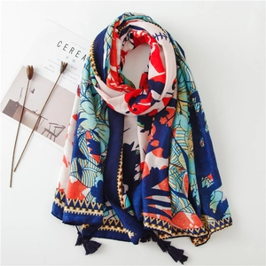 Châle Écharpe Femme Imprimé Ethnique Grand Polyester Protection Solaire Gland Wrap Boho Plage Voyage Accessoire