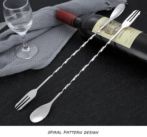 Close-up of dual-ended 304 stainless steel bar spoon with spiral handle design