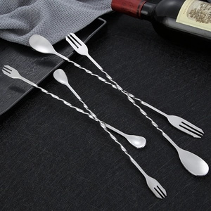Stainless Steel Long Handle Bar Spoon Cocktail Stirrer Spiral Design Dual Head For Bartending Coffee Mixing