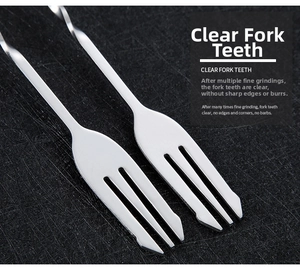 Macro detail of 304 stainless steel cocktail spoon fork with spiral handle and polished teeth