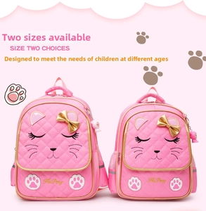 Pink quilted leather cat backpack for girls in small and large sizes with cat ear details