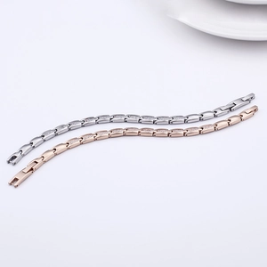 Bracelets à maillons en acier inoxydable argent et or rose avec pierres en zircon