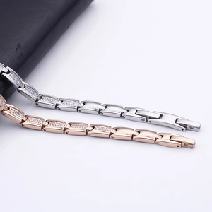 Bracelets à maillons en acier inoxydable avec incrustations de zircon en argent et or rose