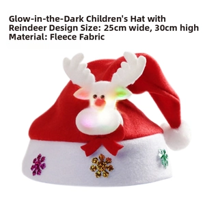 Close-up of LED glowing reindeer Christmas hat with sequins on soft brushed fabric