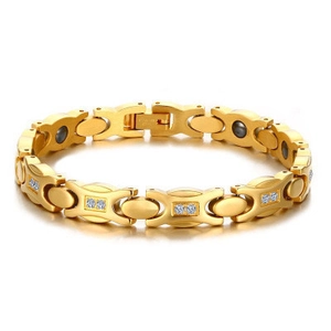 Bracelet Magnétique en Acier Titane Plaqué Or pour Femme Avec Incrustation de Zirconia Chaîne Géométrique Bijoux Thérapeutiques