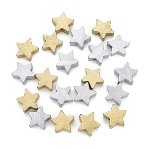 Star shaped gold and silver DIY craft beads for jewelry making on white background