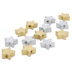 Star shaped gold and silver wooden spacer beads with center holes for DIY jewelry