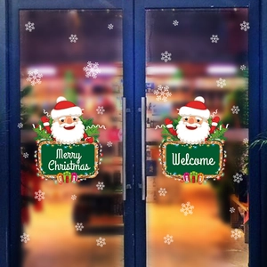 Christmas Santa Claus and reindeer window decals for festive glass door decorations
