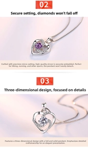 Detailed view of S925 silver heart pendant necklace featuring shimmering micro-pave stones