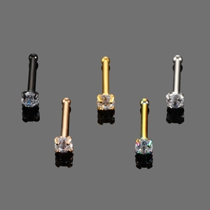 Set of five stainless steel nose studs with four-prong set round cubic zirconia