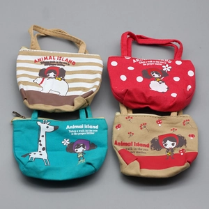 Mini fabric handbags for 18-inch dolls with striped, polka dot, and animal prints