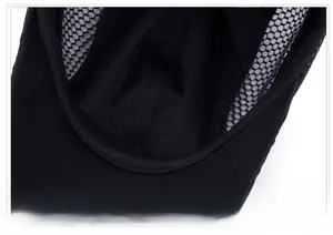 Detailed macro view showing the internal stitching and mesh fabric of the black sun hat