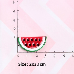 Detailed size view of resin watermelon slice pendant measuring 2cm x 3.1cm for DIY jewelry
