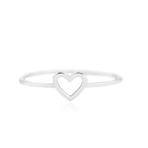 Macro shot of minimalist silver heart-shaped hollow ring with sleek polished finish