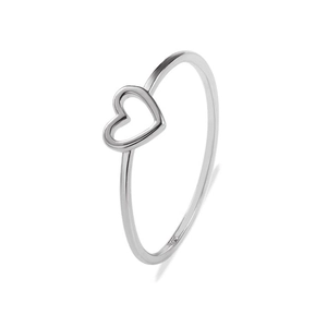 S925 sterling silver minimalist open ring featuring a hollow heart-shaped pattern