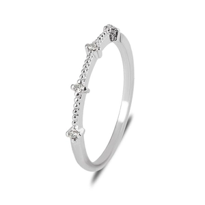 Minimalist silver ring featuring a beaded texture and four sparkling round diamonds