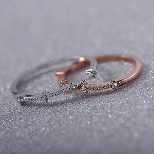 Minimalist Copper Ring Inlaid Small Zircon Zirconia Beaded Milgrain Edge Slim Band Elegant Jewelry For Women Fashion Gift
