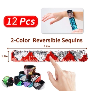 Detailed dimensions of 12pcs reversible sequin slap bracelets for kids holiday gifts