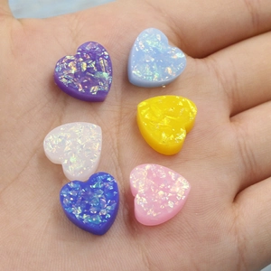 Set of six heart-shaped synthetic fire opal stones in vibrant colors for DIY jewelry