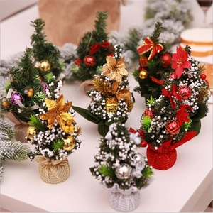 Mini Christmas Tree Desktop Decoration Artificial Pine With Sequin Cloth Base Bows And Balls Festive Ornament