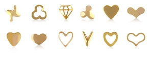 Detailed view of 12 golden hollow star and moon alloy charms for nail art and jewelry
