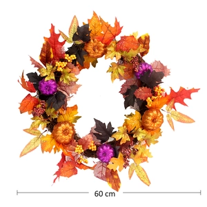 60cm Halloween pumpkin berry wreath with colorful maple leaves for autumn window decor