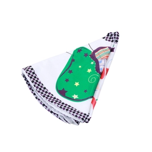 90cm Christmas tree skirt with cartoon Santa, green gift patterns and plaid border decor