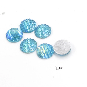 Iridescent light blue fish scale cabochons with flat back for DIY jewelry making