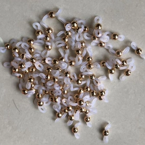 Siliconen brillenketting connectoren met witte rubberen ringen en gouden kralen