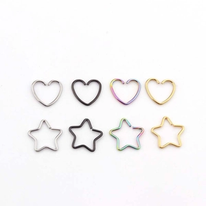 Set of 316L stainless steel heart and star cartilage hoop earrings in four metallic colors