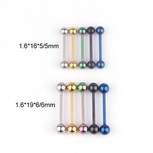 316L Stainless Steel Tongue Rings Nipple Piercing Jewelry Barbell Straight Bar Double Balls Body Decor