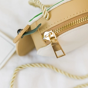 Chic girls floral shoulder bag in beige and white with golden metal zip detail