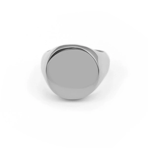 Minimalist vintage solid silver stainless steel signet ring with a smooth flat circular face