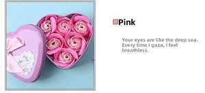 Pink heart-shaped gift box with six gradient soap roses and elegant ribbon detail