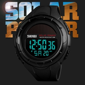 Men Solar Digital Watch Dual Power Sport Outdoor Waterproof Calendar Backlight PU Strap Resin Mirror Casual