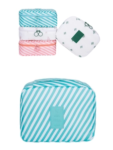 Detail of travel toiletry bag set showing waterproof twill fabric and sturdy double zippers