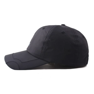 Waterproof quick-dry black baseball cap with letter embroidery and wave stitched brim