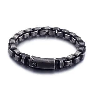 Bracelet pour homme style punk rétro en acier inoxydable à chaîne épaisse, fini oxydé