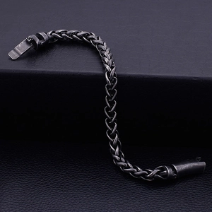 Retro stainless steel woven chain bracelet for men with vintage silver buckle clasp