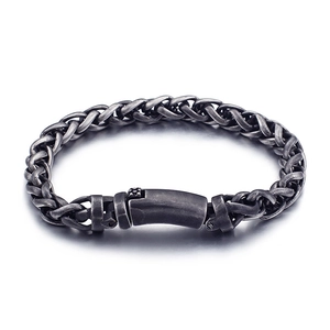 Vintage style stainless steel braided chain bracelet with industrial clasp closure