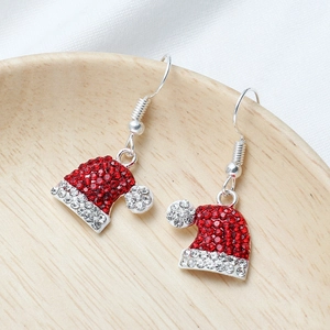 Sparkling Christmas hat earrings with red rhinestones and white crystals for festive style