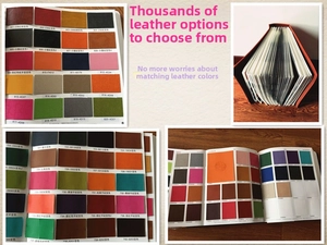 Detailed close-up view of diverse colorful leather material swatches for custom binder covers
