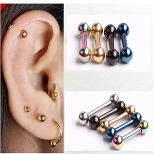 Stainless Steel Barbell Stud Earrings Double Round Ball Tragus Cartilage Piercing Jewelry Geometric Simple Unisex