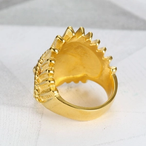 Hiphop gold plated stainless steel ring with radial sunburst pattern for men