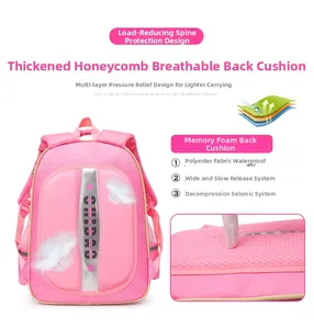 Rosa Schulrucksack mit atmungsaktivem Wabenpolster und ergonomischer Rückenstütze