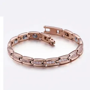 Bracelet De Magnétothérapie En Acier Inoxydable Pierre De Germanium Bijoux De Santé Strass Inlay Mode Unisexe